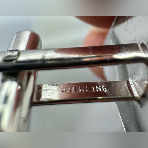 Sterling cufflinks triangle shape w/etching. Can you say Mad Men? - Picture 2 of 5